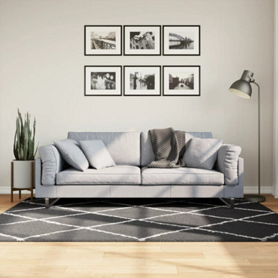 Walplus Shaggy Rug Pamplona High Pile Modern Black And Cream 140X200 Cm - image 1