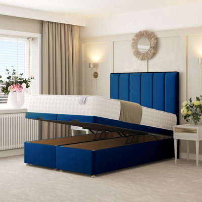 "Bed Choices Herringbone Ottoman Upholstered Divan With 54"" Headboard (Blue) - Super King"