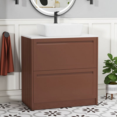 Royal Bathrooms Royal Bathroom Elmore 800mm Terracotta Clay Freestanding Bathroom Vanity Unit 2 Drawer Plain White Worktop With Cube Basin - image 1