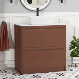 Royal Bathrooms Royal Bathroom Elmore 800mm Terracotta Clay Freestanding Bathroom Vanity Unit 2 Drawer Plain White Worktop With Cube Basin