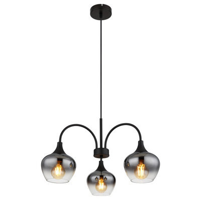 Luminosa Lighting Luminosa Maxy Multi Arm Pendant Ceiling Light Matt Black Smoke Glass Shade 3X E27 - image 1