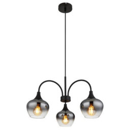 Luminosa Lighting Luminosa Maxy Multi Arm Pendant Ceiling Light Matt Black Smoke Glass Shade 3X E27 - thumbnail 1