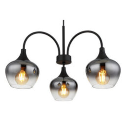 Luminosa Lighting Luminosa Maxy Multi Arm Pendant Ceiling Light Matt Black Smoke Glass Shade 3X E27 - thumbnail 3