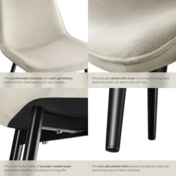 Tectake Set Of 8 Dining Chair Monroe - Padded, Velvet Look, Ergonomic Seat, Black Steel Legs  - Cream - thumbnail 5