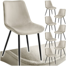 Tectake Set Of 8 Dining Chair Monroe - Padded, Velvet Look, Ergonomic Seat, Black Steel Legs  - Cream