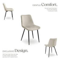 Tectake Set Of 8 Dining Chair Monroe - Padded, Velvet Look, Ergonomic Seat, Black Steel Legs  - Cream - thumbnail 3
