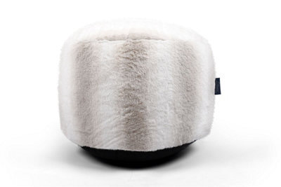 Littens Cream Rabbit Faux Fur Striped Round Footstool Ottoman Pouffe Bean Bag 45Cm X 25Cm - image 1
