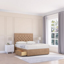 "Sloomy 6Ft Montana Naples Sand Memory Foam Bed Set With 2 Drawers, Mattress & 26"" Headboard - Super King" - thumbnail 1