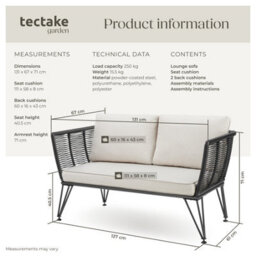 Tectake Garden Sofa Sundo - Polyrattan, 8 Cm Thick Seat Cushion, Removable Cushion Covers - Anthracite - 1 - thumbnail 6