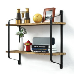 Living And Home 2 Tiers Wooden Floating Wall Shelf Rack Metal Frame Storage Display Shelving  Shelf - thumbnail 3