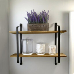 Living And Home 2 Tiers Wooden Floating Wall Shelf Rack Metal Frame Storage Display Shelving  Shelf - thumbnail 2