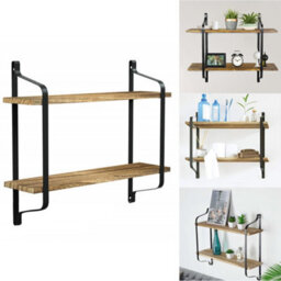 Living And Home 2 Tiers Wooden Floating Wall Shelf Rack Metal Frame Storage Display Shelving  Shelf