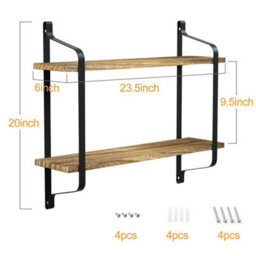 Living And Home 2 Tiers Wooden Floating Wall Shelf Rack Metal Frame Storage Display Shelving  Shelf - thumbnail 6