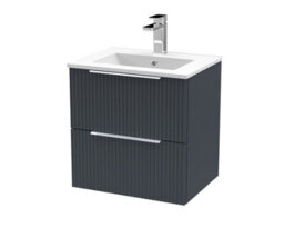Hudson Reed Fluted Wall Hung 2-Drawer Vanity And Minimalist Basin, Contemporary Sink Vanity Unit, Soft Black, 500mm - thumbnail 4