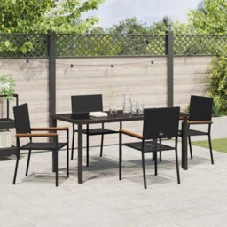 Berkfield Modern Garden Dining Set 5 Pcs Black Poly Rattan - thumbnail 4