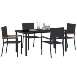 Berkfield Modern Garden Dining Set 5 Pcs Black Poly Rattan - thumbnail 3