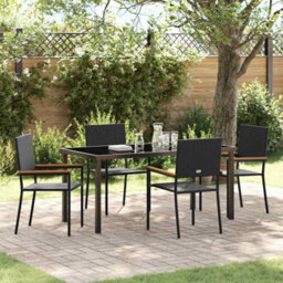 Berkfield Modern Garden Dining Set 5 Pcs Black Poly Rattan - thumbnail 2