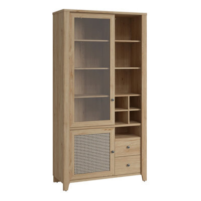 Furniture To Go Cestino 2 Door 2 Drawer Display Cabinet In Jackson Hickory Oak And Rattan Effect - image 1