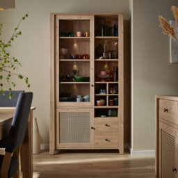 Furniture To Go Cestino 2 Door 2 Drawer Display Cabinet In Jackson Hickory Oak And Rattan Effect - thumbnail 4