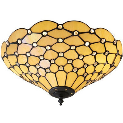 Tiffany Glass Semi Flush Ceiling Light Amber Geometric Inverted Shade I00059 - image 1