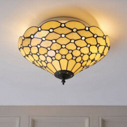 Tiffany Glass Semi Flush Ceiling Light Amber Geometric Inverted Shade I00059 - thumbnail 5