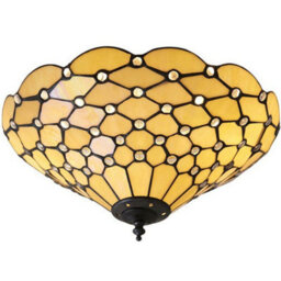 Tiffany Glass Semi Flush Ceiling Light Amber Geometric Inverted Shade I00059 - thumbnail 1