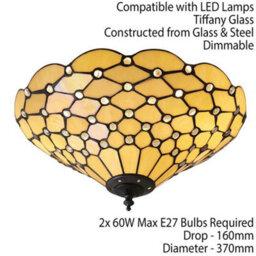 Tiffany Glass Semi Flush Ceiling Light Amber Geometric Inverted Shade I00059 - thumbnail 2