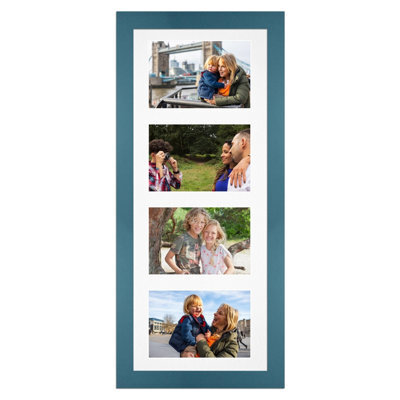 AK Frames 50X20Cm Navy Blue Modern Multi Photo Frame With White Mount - Holds 4 Apertures (4X) 6X4 Photos - image 1