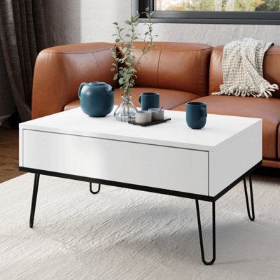 Heze Furniture Hairpin S-90 Modern Lift Top Coffee Table - White & Black - image 1