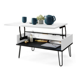 Heze Furniture Hairpin S-90 Modern Lift Top Coffee Table - White & Black - thumbnail 8