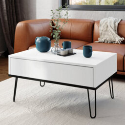 Heze Furniture Hairpin S-90 Modern Lift Top Coffee Table - White & Black - thumbnail 1