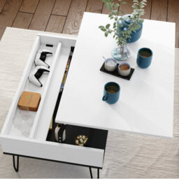 Heze Furniture Hairpin S-90 Modern Lift Top Coffee Table - White & Black - thumbnail 2