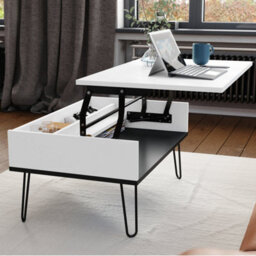 Heze Furniture Hairpin S-90 Modern Lift Top Coffee Table - White & Black - thumbnail 5