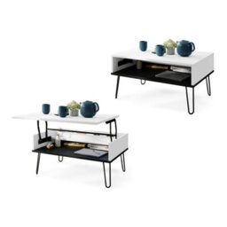 Heze Furniture Hairpin S-90 Modern Lift Top Coffee Table - White & Black - thumbnail 6
