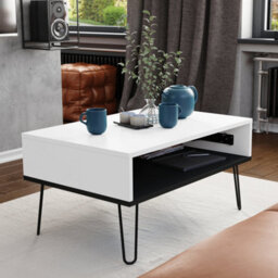 Heze Furniture Hairpin S-90 Modern Lift Top Coffee Table - White & Black - thumbnail 3