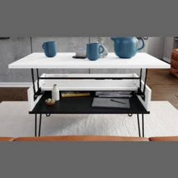 Heze Furniture Hairpin S-90 Modern Lift Top Coffee Table - White & Black - thumbnail 4
