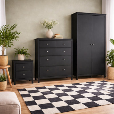 Wyld Haus Gossmere Matt Black 3-Piece Bedroom Set   Bedside Table, Chest Of Drawers & 2-Door Wardrobe - image 1
