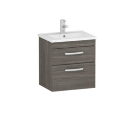 Royal Bathrooms Turin Grey Elm 500mm Wall Hung Vanity Unit 2 Drawer With Minimalist Basin Sink - thumbnail 6