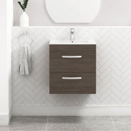 Royal Bathrooms Turin Grey Elm 500mm Wall Hung Vanity Unit 2 Drawer With Minimalist Basin Sink - thumbnail 1