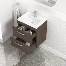 Royal Bathrooms Turin Grey Elm 500mm Wall Hung Vanity Unit 2 Drawer With Minimalist Basin Sink - thumbnail 5