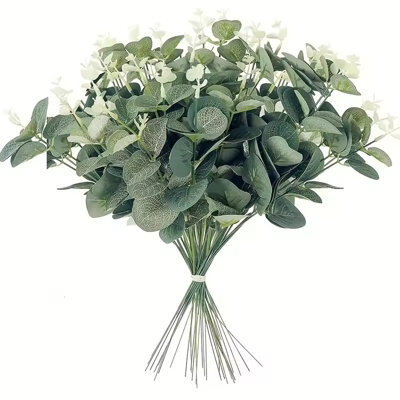 20 Pcs Eucalyptus Leaf Stems Green Artificial Plants For Living Room Wedding Vase Bouquet And Home Decoration - image 1