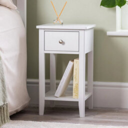 White Bedside Table Slim Bedroom Nightstand Cabinet Unit 1 Drawer Storage Shelf - thumbnail 1