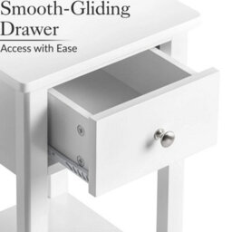 White Bedside Table Slim Bedroom Nightstand Cabinet Unit 1 Drawer Storage Shelf - thumbnail 5