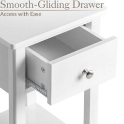 White Bedside Table Slim Bedroom Nightstand Cabinet Unit 1 Drawer Storage Shelf - thumbnail 4