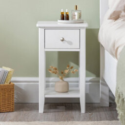 White Bedside Table Slim Bedroom Nightstand Cabinet Unit 1 Drawer Storage Shelf - thumbnail 2