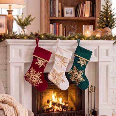 Living And Home 3 Pack Snowflake Embroidered Christmas Stockings Hanging Fireplace Xmas Home Decorations - image 1