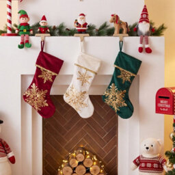 Living And Home 3 Pack Snowflake Embroidered Christmas Stockings Hanging Fireplace Xmas Home Decorations - thumbnail 2
