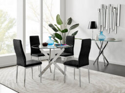 Furniturebox Uk Novara Chrome Metal Round Glass Dining Table And 4 Black Velvet Milan Chairs