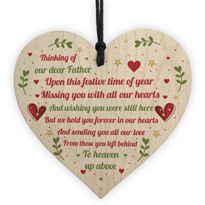 Red Ocean Dad Memorial Christmas Decoration Wooden Hanging Heart In Memory Plaque Gift For Dad - image 1