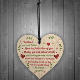 Red Ocean Dad Memorial Christmas Decoration Wooden Hanging Heart In Memory Plaque Gift For Dad - thumbnail 2